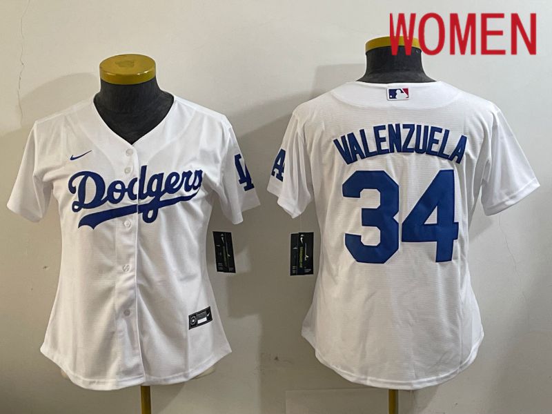 Women Los Angeles Dodgers #34 Valenzuela White Game 2024 Nike MLB Jersey style 11206->women mlb jersey->Women Jersey